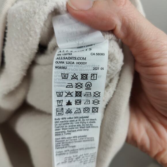 AllSaints Olivia Lucia Hoodie‎ Womens XS Pale Gray Pink Graphic Pullover Fleece - Picture 9 of 11